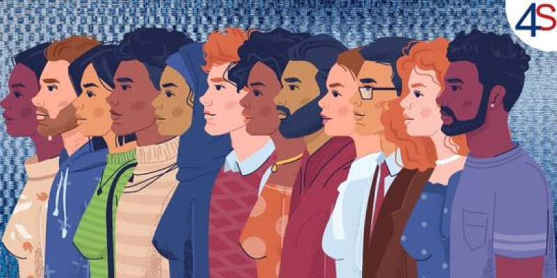 Animated picture of people from diverse cultures and societies