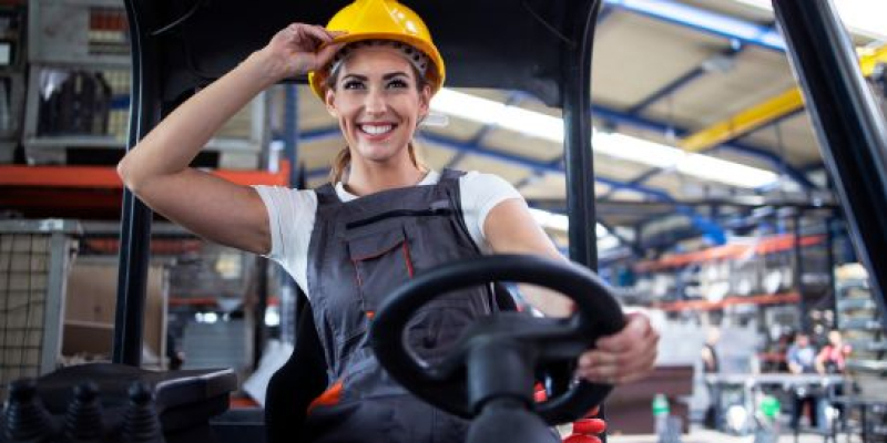 Forklift operator at work
