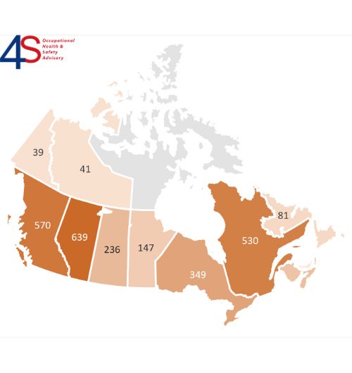 Map depicting wildfires in Canada